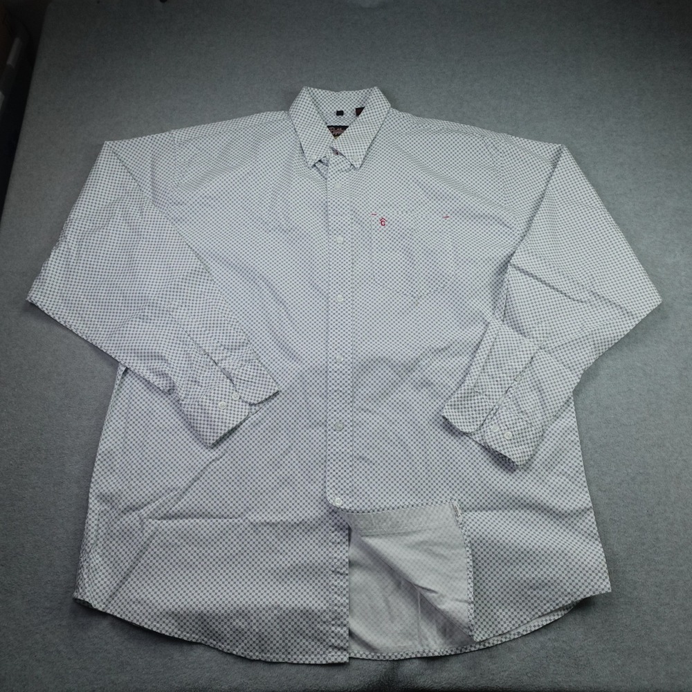 Rafter C Shirt Mens XXL White Blue Geometric Western Pro Flex Button Down